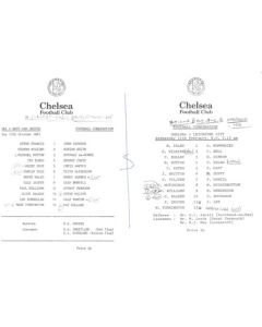 Chelsea v West Ham United 13/10/1981 and Chelsea v Leicester 11/02/1982 Reserves official teamsheet Football Combination