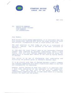 Chelsea FC letter of May 1995, originally signed by Ken Bates
