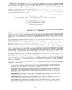 Chelsea Pitch Owners PLC offer to potential shareholders of 18/03/1993