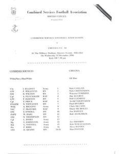 Combined Services v Chelsea XI official teamsheet 11/12/1996