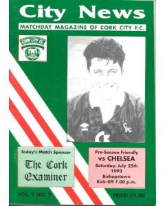 Cork City vChelsea official programme 25/07/1992 Friendly Match