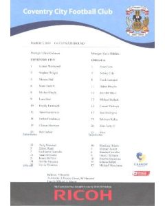 Coventry City v Chelsea colour teamsheet 07/03/2009 FA Cup