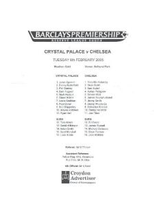 Crystal Palace v Chelsea official teamsheet 08/02/2005