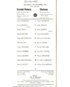 Crystal Palace vChelsea official programme 19/12/1970 postponed