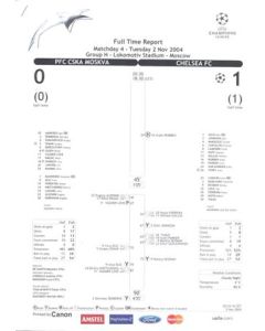 CSKA Moscow v Chelsea Full Time Report 02/11/2004 Champions League