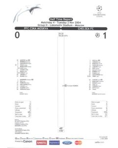 CSKA Moscow v Chelsea Half Time Report 02/11/2004 Champions League