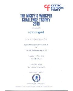 AtChelsea - Cystic Fibrosis Trust Invitation XI v The UK Parliamentary FC XI official programme 11/05/2010