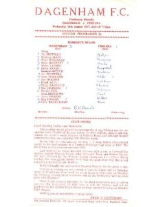 Dagenham v Chelsea official programme 10/08/1977