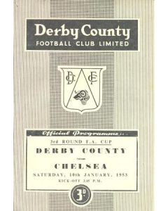 Derby County v Chelsea FA Cup 3rd Round official programme 10/01/1953