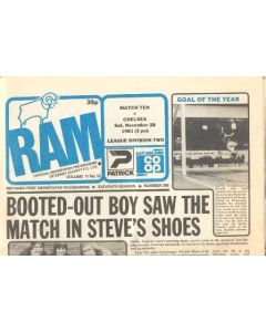 Derby County vChelsea official programme 28/11/1981 Ram newspaper