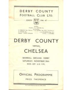 Derby County vChelsea official programme 30/11/1946, reduced price