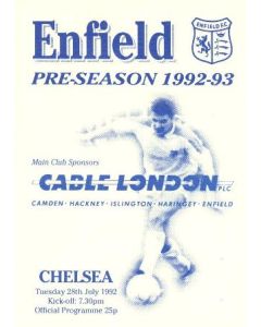 Enfield vChelsea official programme 28/07/1992 Pre-Season Friendly Match