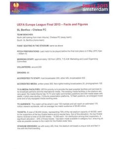2013 Europa League Final - Chelsea v Benfica Facts and Figures Press Handout in Portugese 15/05/2013