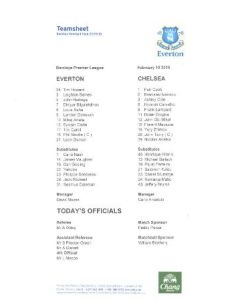 Everton v Chelsea 10/02/2010 teamsheet