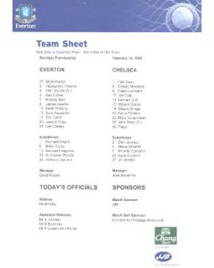 Everton v Chelsea official teamsheet 12/02/2005 Barclays Premiership match