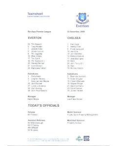 Everton v Chelsea official teamsheet 22/12/2008