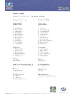 Everton v Chelsea official teamsheet 23/10/2005