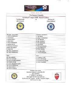 Farnborough v Chelsea colour teamsheet 08/08/2009