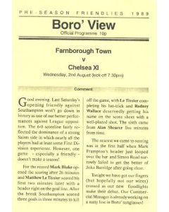 Farnborough Town vChelsea official programme 02/08/1989