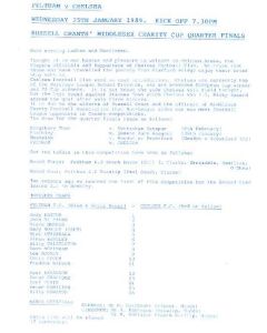 Feltham vChelsea official programme 25/01/1989