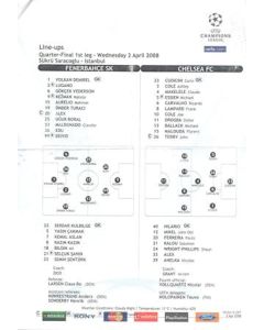 Fenerbahce v Chelsea line-ups 02/04/2008 Champions League
