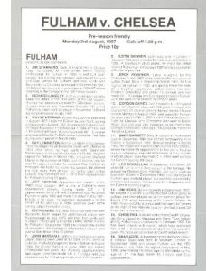 Fulham vChelsea official programme 03/08/1987 Pre-season friendly