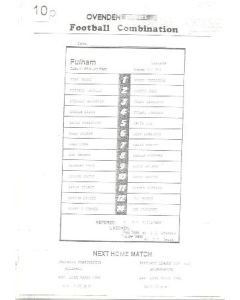 Fulham v Chelsea official teamsheet 13/03/1991 Reserves
