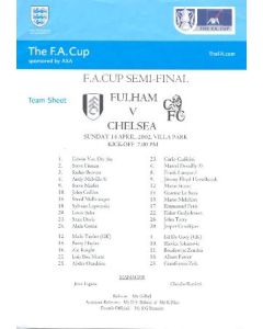 Fulham v Chelsea official colour printed teamsheet 14/04/2002 FA Cup Semi-Final