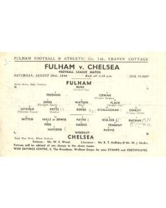 Fulham vChelsea official programme 26/08/1944 Football League