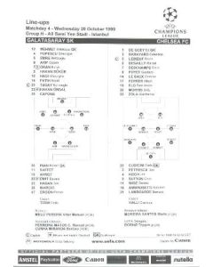 Galatasaray v Chelsea official line-ups 20/10/1999