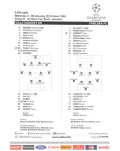 Galatasaray v Chelsea line-ups 20/10/1999 Champions League