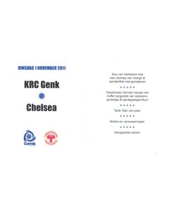 KRC Genk v Chelsea 01/11/2011 Champions League VIP Menu with an addirional course
