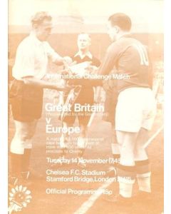At Chelsea Great Britain v Europe official programme 14/11/1972