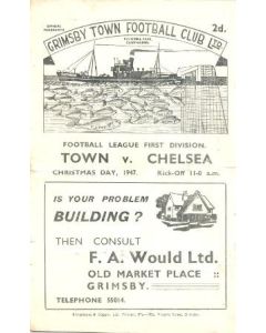 Grimsby Town v Chelsea official programme 25/12/1947 Very Rare!