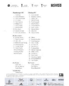 Hamburg v Chelsea Official Teamsheet 04/08/2010