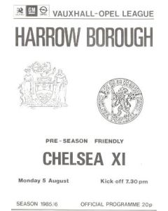 Harrow Borough vChelsea XI official programme 05/08/1985