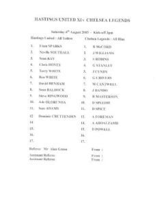 Hastings United XI v Chelsea Legends teamsheet 06/08/2005