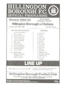 Hillingdon Borough vChelsea official programme 17/08/1982