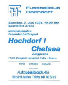 Hochdorf vChelsea official programme 02/06/1984