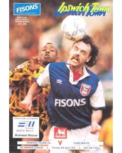 Ipswich Town vChelsea official programme 06/04/1993 Premier League