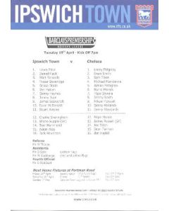 Ipswich Town v Chelsea teamsheet 19/04/2005