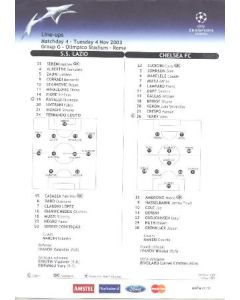 Lazio v Chelsea line-ups 04/11/2003