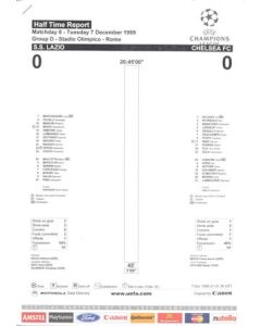 Lazio v Chelsea Half Time Report & Half Time Summary 07/12/1999 Champions League