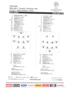 Lazio v Chelsea line-ups 07/12/1999 Champions League
