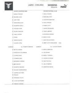 Lazio v Chelsea official teamsheet 04/11/2003