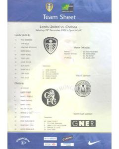 Leeds United v Chelsea official colour teamsheet 28/12/2002