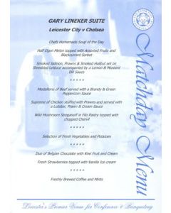 Leicester City v Chelsea Gary Lineker Suite menu 03/02/2001 Premier League