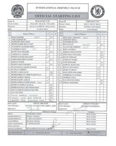 Malaysia U19 v Chelsea U18 official teamsheet/programme 31/07/2012