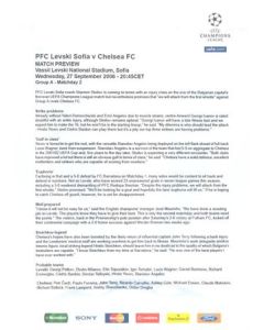Levski Sofia Bulgaria v Chelsea match preview 27/09/2006 Champions League