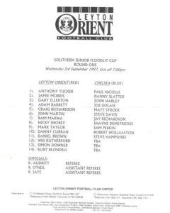Leyton Orient v Chelsea official programme 03/09/1997 Southern Junior Floodlit Cup